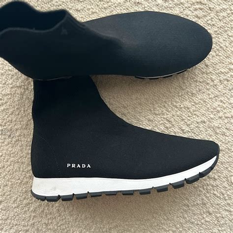 prada sock sneakers black|Prada leather sneakers women's.